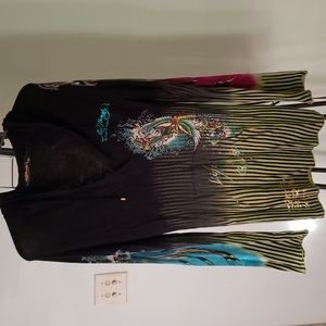 Ed Hardy 'Life is Beauty' Long-sleeve V-neck Hoodie Shirt. Size M